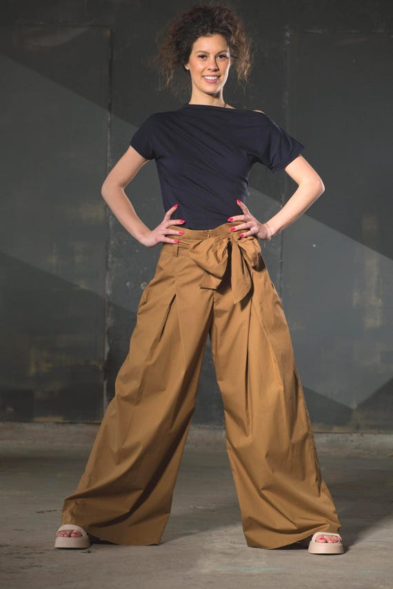 Women's Cotton Palazzo Pants ,High Waisted Belted Wide Leg Trousers, Bohemian Outfit, Cotton Palazzo Wide Leg Trousers, Boho Summer Pants