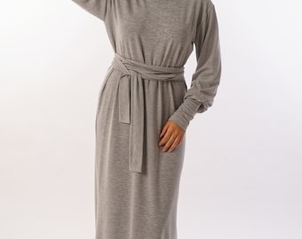 Handmade Long Knit Sweater Dress Women, Minimalist Maxi Dress, Dark Academia Quiet Luxury Style