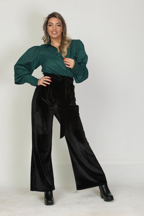 Velvet Bell Bottoms High Waist Flares, Festival Clothing, Bohemian Solid Velvet Stretchy Pants, Hippie Boho Festival Wear ,Tight High Rise