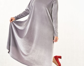 chinese dress ladies Cowl Neck Grey Velvet Slit Column Floor Length Prom Bridesmaid Dress