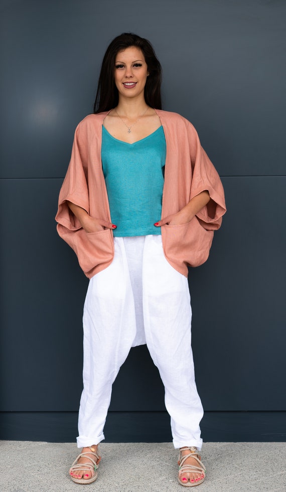 Plus size linen pants with deep pockets, Harem Pants, Women Pants, Baggy Pants, Linen Clothing, Harem yoga pants, Drop crotch trousers
