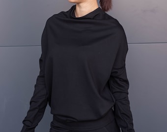 Extravagant Blouse, Long Sleeves with Thumb Hole, Modern Turtleneck,Futuristic Women's Clothing, Stylish Top, Balloon-shaped knitted sweater