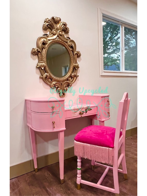 pink princess dressing table Wooden Kids Makeup Vanity Set Desk Dressing Table w/ Mirror & Stool - Bed Bath & Beyond
