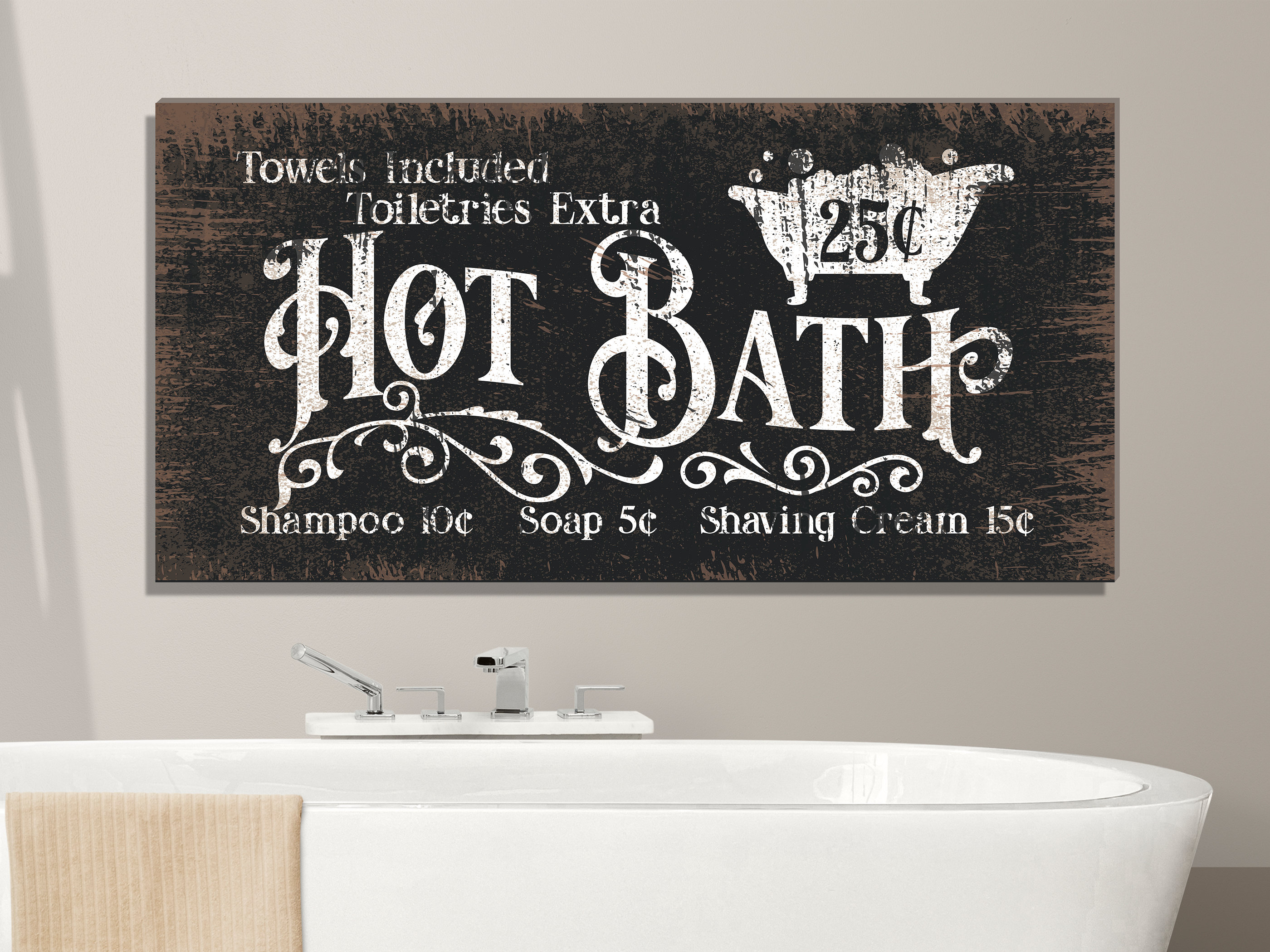 Hot Bath Sign for Bathroom 1/2 Black or White Edge Foam Sign Bathroom Sign  Hot Bath Rustic Farmhouse Wall Decor FAST SHIPPING 