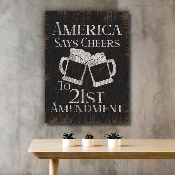 America Says Cheers Sign | 1/2" Black or White Edge Foam Print | Wall Art | Rustic | Vintage Sign | Bar Art | Bar Sign | FAST SHIPPING