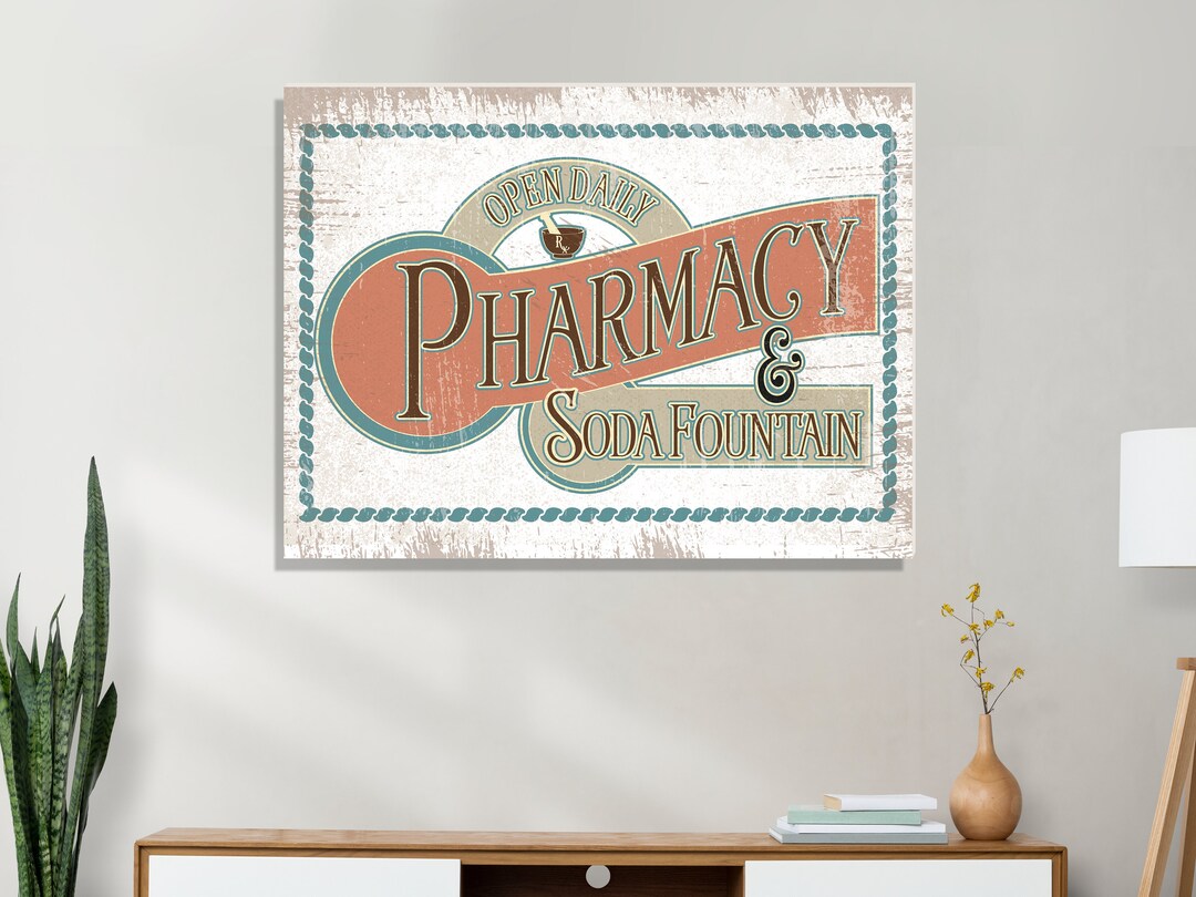 Pharmacy & Soda Fountain Retro Sign | 1/2" Black or White Edge Foam ...