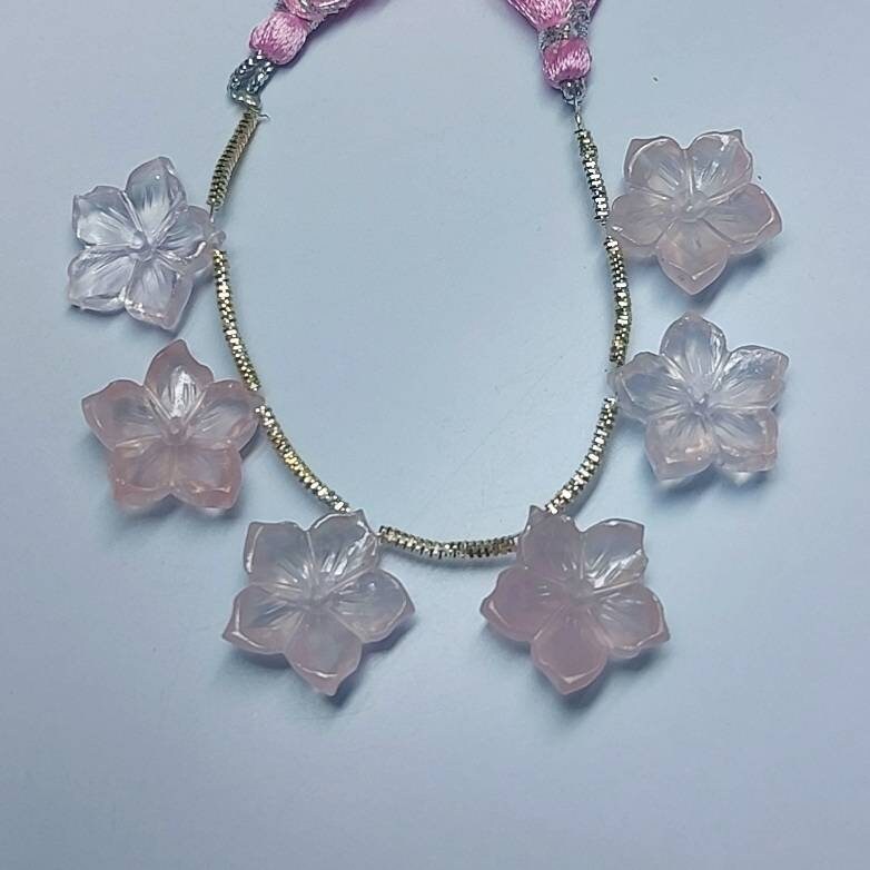 ROSE QUARTZ flowers carving gemstone natural color and Etsy