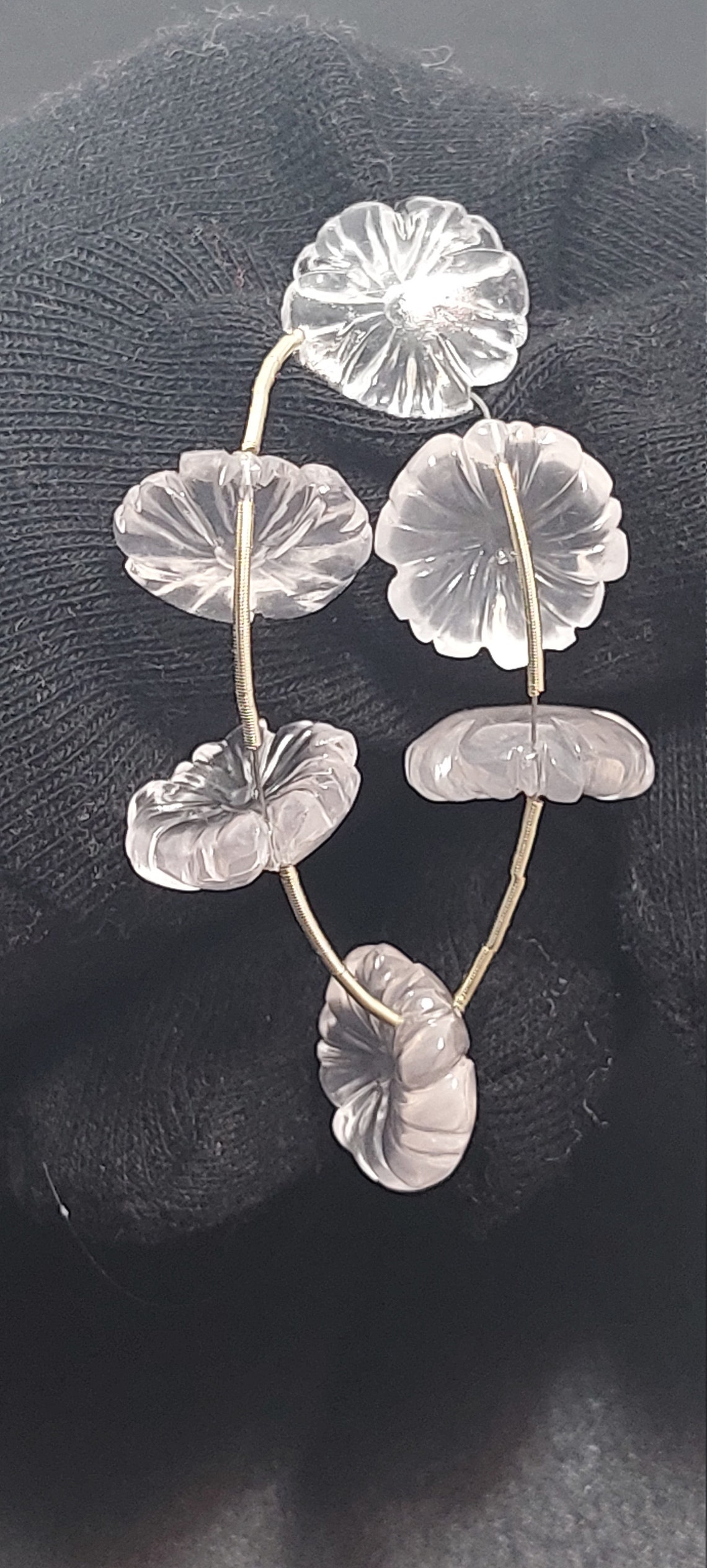 ROSE QUARTZ GEMSTONE carving flower design hand made 6 pcs Etsy
