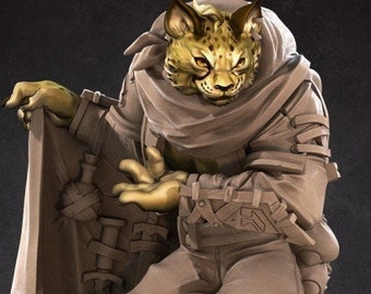 Tabaxi Katari Cheatah smugger trader thief rogue Miniature | Catfolk high quality table top rpg miniature from |Bite the Bullet|