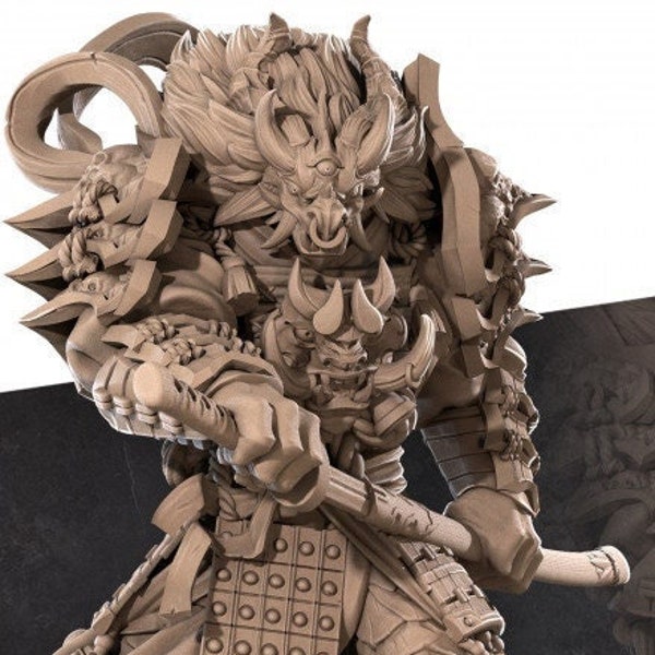 Japanese Male Samurai Dragonborn Miniature with katana | Oni Yokai Demon Soldier table top rpg miniature figure