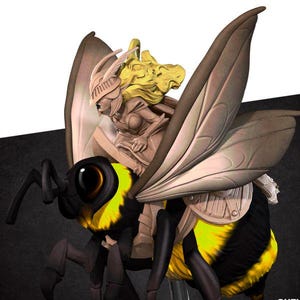 Fairy Bee Rider Miniature | Fae Pixie Mounted on Giant Bee for Daggerheart, D&D, or Pathfinder | 3D Printed Fantasy RPG Mini Figure