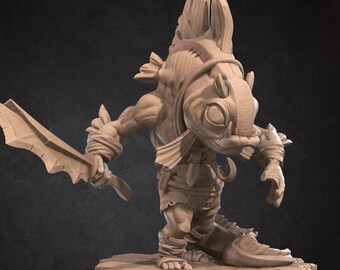 Locathah Swordsman Miniature | Fishman Sword Fighter Underwater Pirate for D&D, Daggerheart or Pathfinder | 3D Printed Resin Fantasy Mini