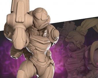 War Forged Artificer Female Miniature |Secret Forge| Pinup Rogue Fighter futuristic human gunslinger space metroid bounty hunter Sam scifi