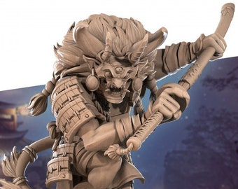 Oni Samurai Miniature, Japanese Yokai Warrior with Katana (3D Printed)