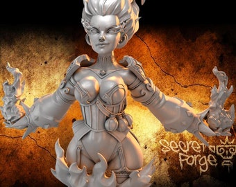 Saelum Female Wizard Bust, Fiery Mage Pinup (Classic & NSFW Variants)