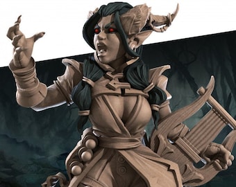 Tiefling Female Bard Miniature with Lyre |Secret Forge| Warlock Sorceress Witch high quality table top rpg miniature from |Bite the Bullet|