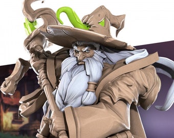 Human Wizard, Warlock, Mage, with staff, spell book and mimic hat Miniature |Secret Forge| table top rpg miniature |Bite the Bullet|