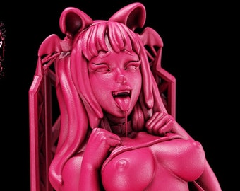 Lil Vampire Baddy - Kawaii 7 Cute Anime Vampire Girl Ahegao Miniature| NSFW topless anime pinup miniature for painting.