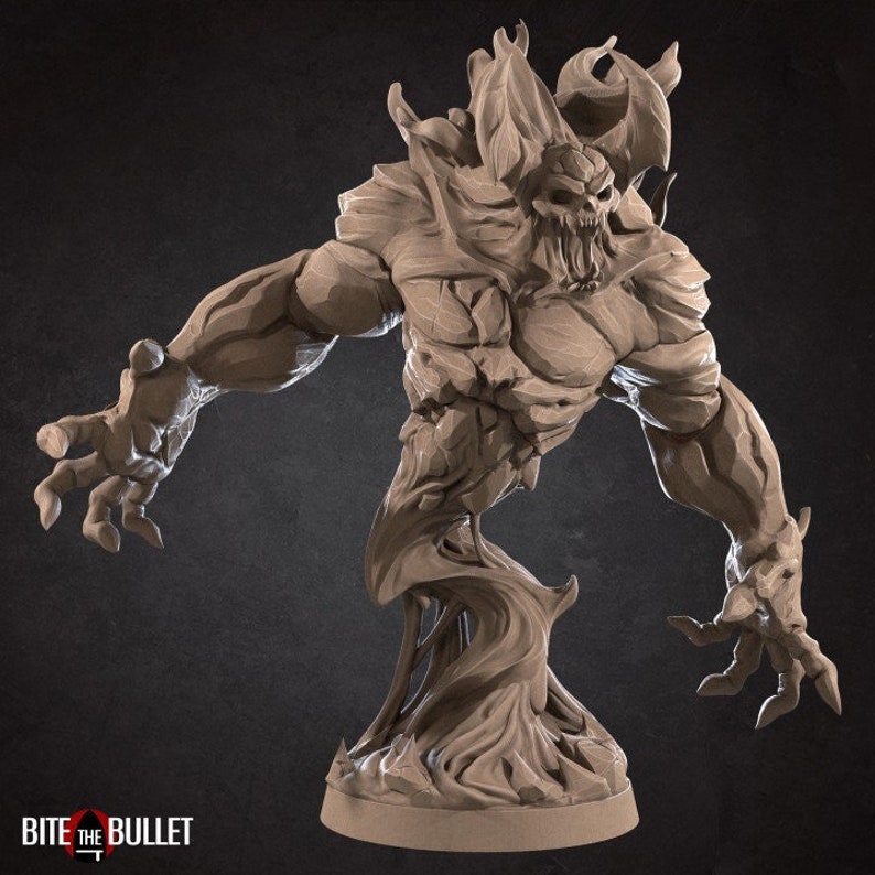 May include: A tan-colored resin miniature figurine of a monstrous creature with a skull-like face, muscular arms, and a swirling, flame-like torso. The figure stands on a circular base and features the text BITE THE BULLET in the bottom corner.