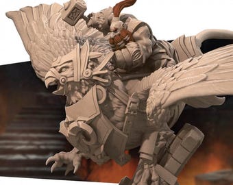 Dwarf Gryphon Rider Miniature | Mounted Griffin Cavalry for D&D, Daggerheart, RuneScape or Pathfinder | 3D Printed Resin RPG Fantasy Mini