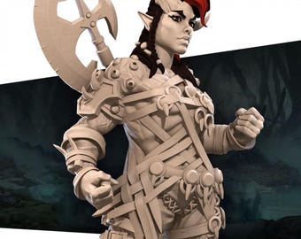 Tiefling Barbarian Miniature | Female Infernal Axe Warrior for D&D, Daggerheart or Pathfinder | 3D Printed Resin RPG Fantasy Mini Figure