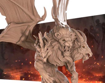 Chimera Miniature | Three-Headed Mythic Beast Boss for D&D or Pathfinder | 3D Printed Resin Fantasy Mini Figure
