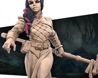 Tiefling Fighter Miniature | Female Infernal Glaive Warrior for D&D, Daggerheart, RuneScape or Pathfinder | 3D Printed Resin Fantasy Mini