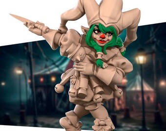 Halfling Jester Miniature | Circus Clown Rogue NPC for D&D, Daggerheart, RuneScape, or Pathfinder | 3D Printed Fantasy RPG Resin Mini Figure