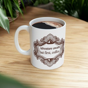 RPG Mug Collection - Adventure Awaits! But First, Coffee - Coffee Mug DnD Gift for RPG + dungeons and dragons fans