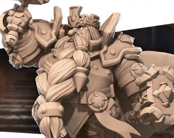 Dwarf High Lord Miniature | Royal Paladin War Hammer King for D&D, Daggerheart, RuneScape, or Pathfinder | 3D Printed Resin RPG Fantasy Mini