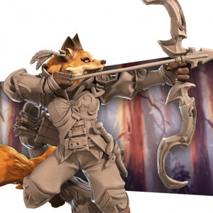 Foxfolk Katari Ranger with Bow Miniature | Female Tabaxi Archer Rogue Fighter High-Quality D&D Tabletop RPG Mini |Bite the Bullet daggerhart