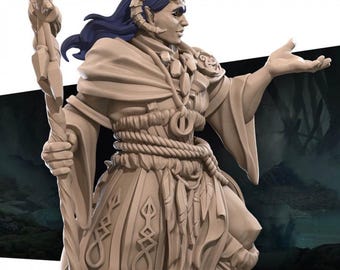 Tiefling Druid Miniature | Infernal Nature Spellcaster for D&D, Daggerheart, RuneScape, or Pathfinder | 3D Printed Resin RPG Fantasy Mini