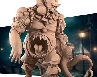 Demonic Carnival Horror Miniature |  Mutant Clown Monster for D&D, Daggerheart, RuneScape, or Pathfinder | 3D Printed Fantasy Resin RPG Mini