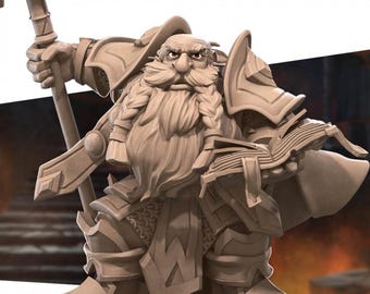 Dwarf High Priest Miniature | Dwarven Cleric Wizard for D&D, Daggerheart, RuneScape or Pathfinder | 3D Printed Resin RPG Fantasy Mini Figure