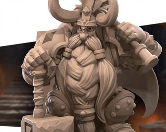 Dwarf King Miniature | Armored Mountain Dwarf Warrior King for D&D, Daggerheart, RuneScape or Pathfinder | 3D Printed Resin RPG Fantasy Mini