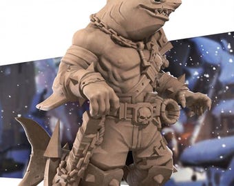 Shark Pirate Boss Miniature | Fishman Merfolk Ocean Raider for D&D, Daggerheart, RuneScape or Pathfinder | 3D Printed Resin RPG Fantasy Mini