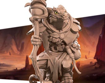 Kobold Druid Miniature | Tribal Lizardfolk Spellcaster for D&D, Daggerheart, RuneScape, or Pathfinder | 3D Printed Fantasy RPG Resin Mini