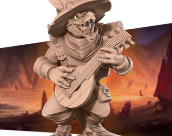 Kobold Bard Miniature | Drakona Musician Minstrel for D&D, Daggerheart, RuneScape, or Pathfinder | 3D Printed Fantasy RPG Resin Mini Figure