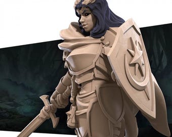 Tiefling Paladin Miniature | Female Infernal Knight Warrior for D&D, Daggerheart, RuneScape or Pathfinder | 3D Printed Resin Fantasy Mini