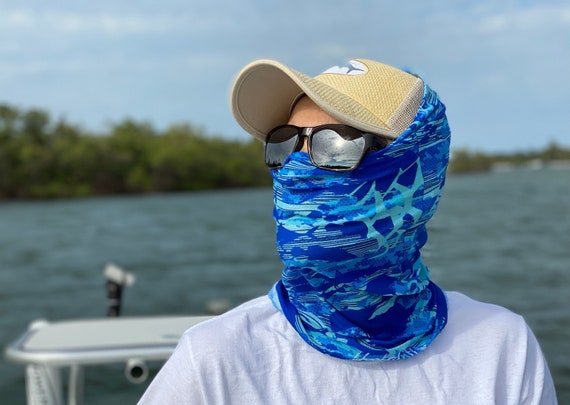 Blue Camouflage Fish Print Unisex Outdoor Fishing and Hunting Sun
