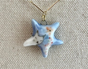 Handmade Porcelain Charm Necklace: Star, Cat, Art Charms