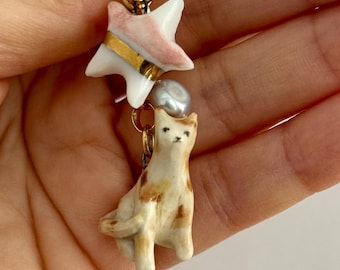 Hand-Painted Porcelain Charms for Necklace or Keychain: Handmade Ceramic Cats