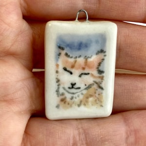 Custom Cat Portrait Necklace: Hand-Painted Porcelain Pet Charm