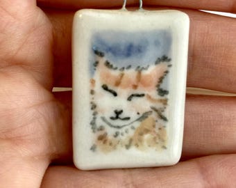 Custom Cat Portrait Necklace: Hand-Painted Porcelain Pet Charm