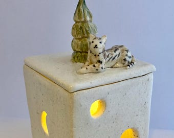 Handmade Ceramic Cat Luminary: Whimsical Tea Light Lantern