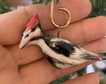 Handmade Porcelain Woodpecker Ornament: Christmas Tree Decor