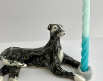 Bougeoir lévrier en céramique fait main : décoration de gâteau unique