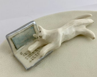 Handmade Ceramic Cat Jewelry Dish: Ring Holder, Catchall Bowl