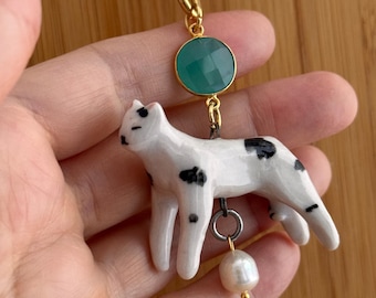 Hand-Painted Porcelain Charms for Keychain or Purse : Handmade Ceramic Cats