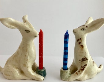 Bougeoir lapin en céramique : décoration de gâteau fantaisiste fait main